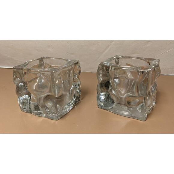 Vintage KIG Ice Cube Glacial Candle Holders Tea Light Votive Pair Set of 2 - Picture 1 of 6
